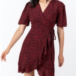 Francesca’s Red Leopard Wrap Dress – Size S​